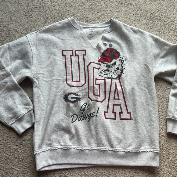 GEORGIA UGA Dawgs BULLDOGS Hollister Gray Graphic Notch Neck Sweatshirt Sweater - Picture 7 of 11